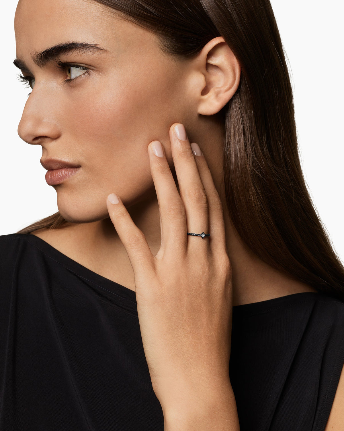 David Yurman Cable Stack Ring in Black Titanium with Diamond, 1.7mm David Yurman Women’s