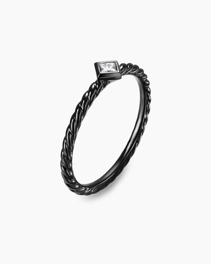 David Yurman Cable Stack Ring in Black Titanium with Diamond, 1.7mm David Yurman Women’s