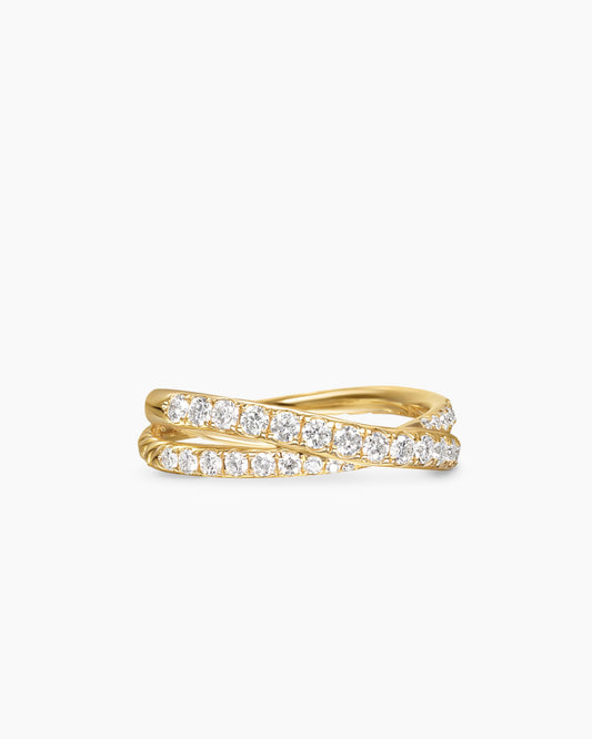 David Yurman Pavé Crossover Ring in 18K Yellow Gold with Diamonds, 6mm David Yurman Women’s
