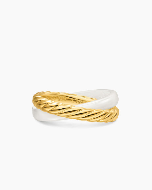 David Yurman Crossover Two Row Rotating Ring in 18K Yellow Gold with Ceramic, 7mm David Yurman Women’s