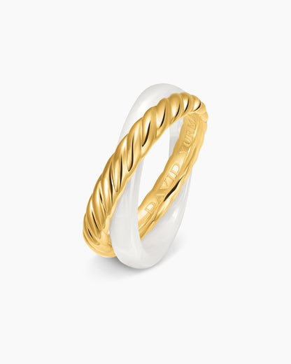 David Yurman Crossover Two Row Rotating Ring in 18K Yellow Gold with Ceramic, 7mm David Yurman Women’s