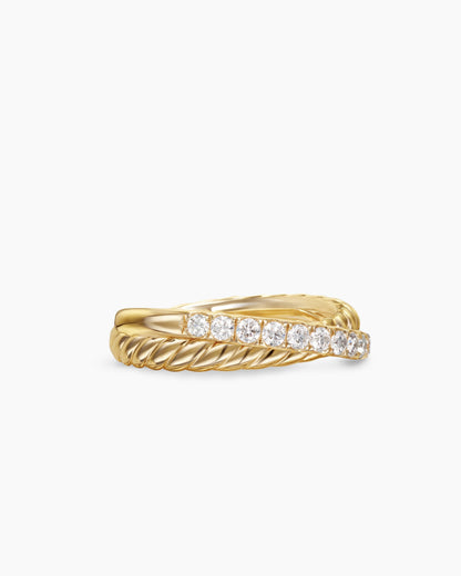 David Yurman Crossover Two Row Ring in 18K Yellow Gold with Diamonds, 5mm David Yurman Women’s