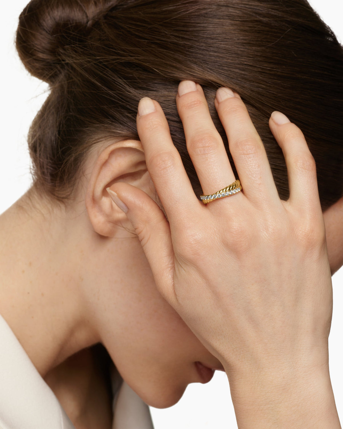 David Yurman Crossover Two Row Ring in 18K Yellow Gold with Diamonds, 5mm David Yurman Women’s