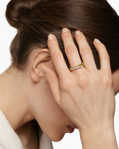 David Yurman Crossover Two Row Ring in 18K Yellow Gold with Diamonds, 5mm David Yurman Women’s