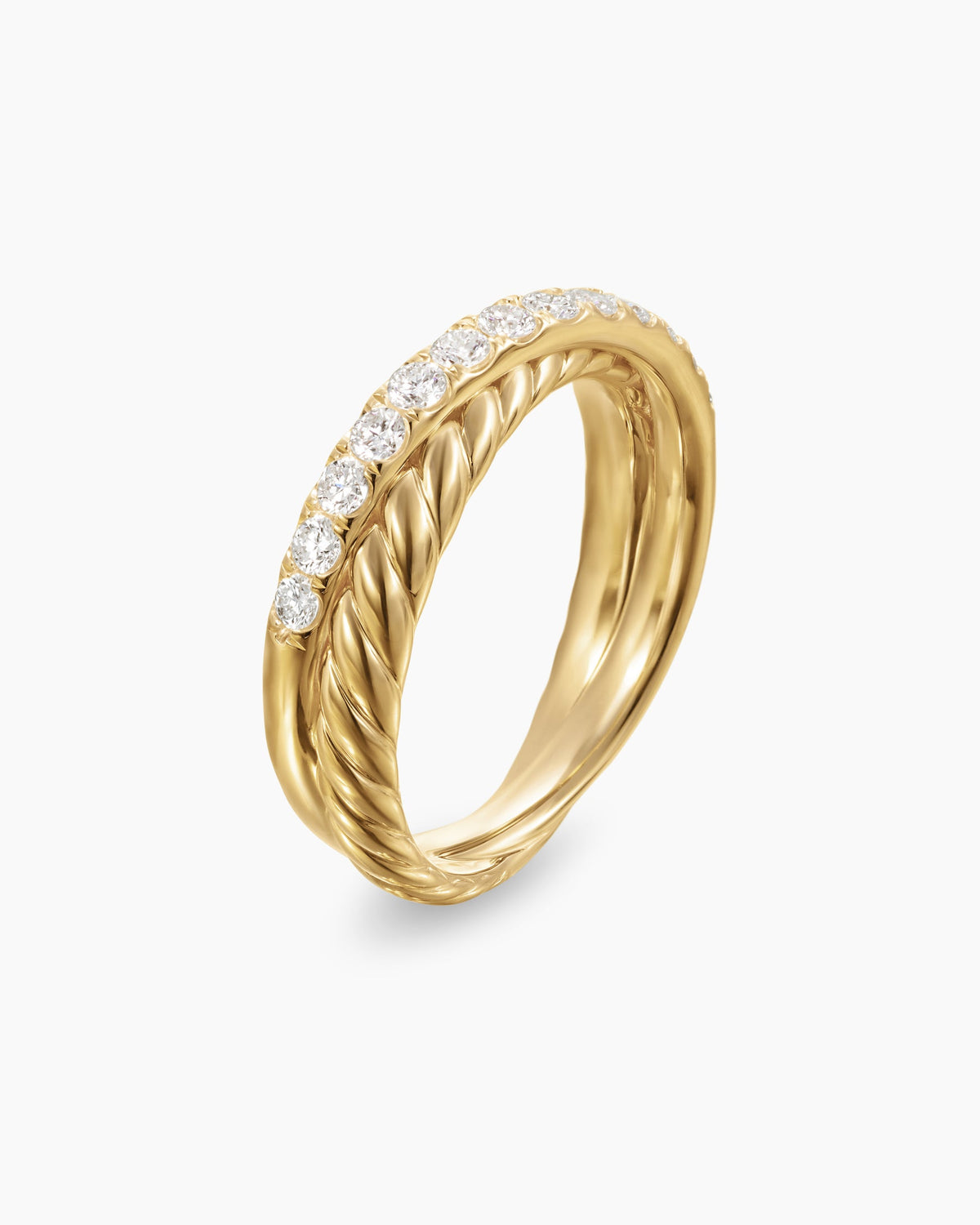 David Yurman Crossover Two Row Ring in 18K Yellow Gold with Diamonds, 5mm David Yurman Women’s