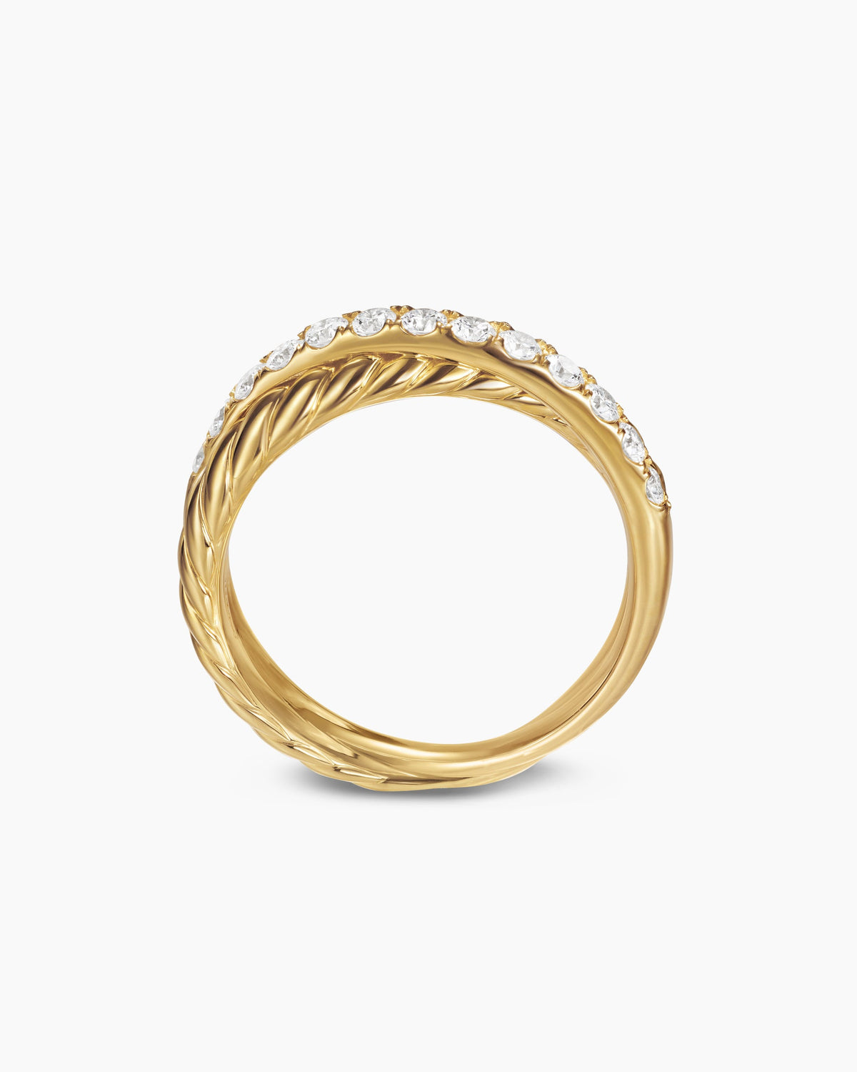 David Yurman Crossover Two Row Ring in 18K Yellow Gold with Diamonds, 5mm David Yurman Women’s
