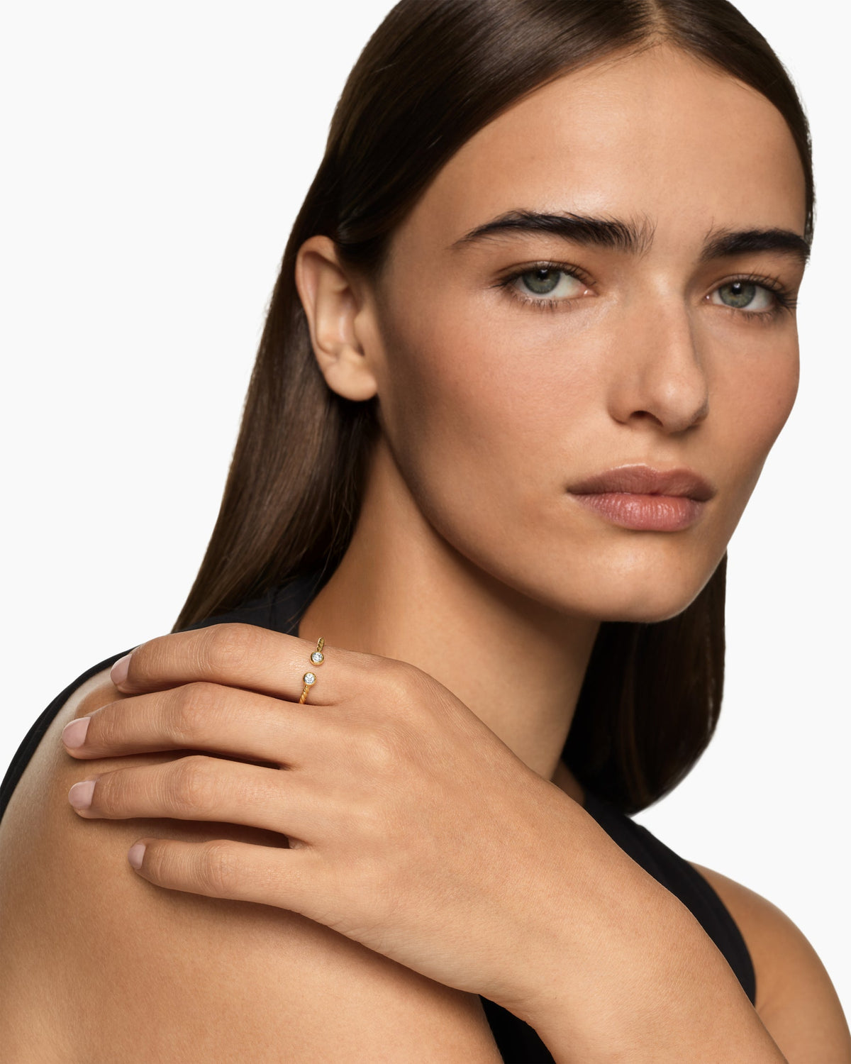 David Yurman Cable Open Round Ring in 18K Yellow Gold with Diamonds, 1.7mm David Yurman Women’s