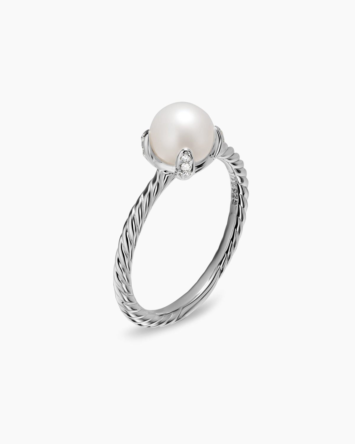 David Yurman Pearl Classics Ring in Sterling Silver with Diamonds, 2mm David Yurman Women’s