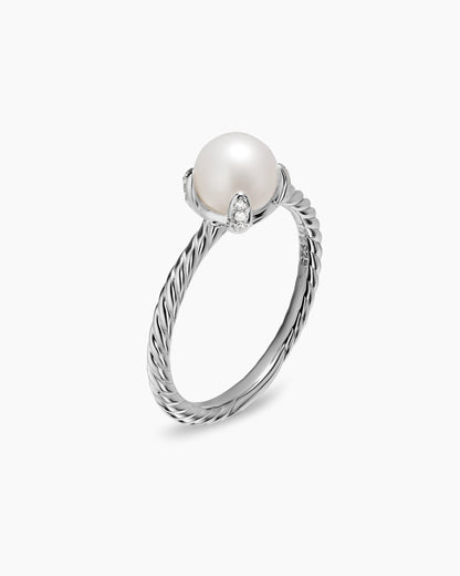 David Yurman Pearl Classics Ring in Sterling Silver with Diamonds, 2mm David Yurman Women’s