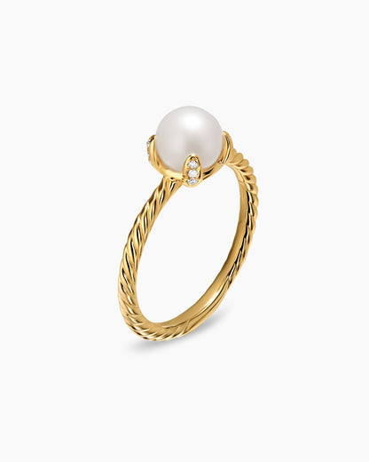 David Yurman Pearl Classics Ring in 18K Yellow Gold with Diamonds, 2mm David Yurman Women’s