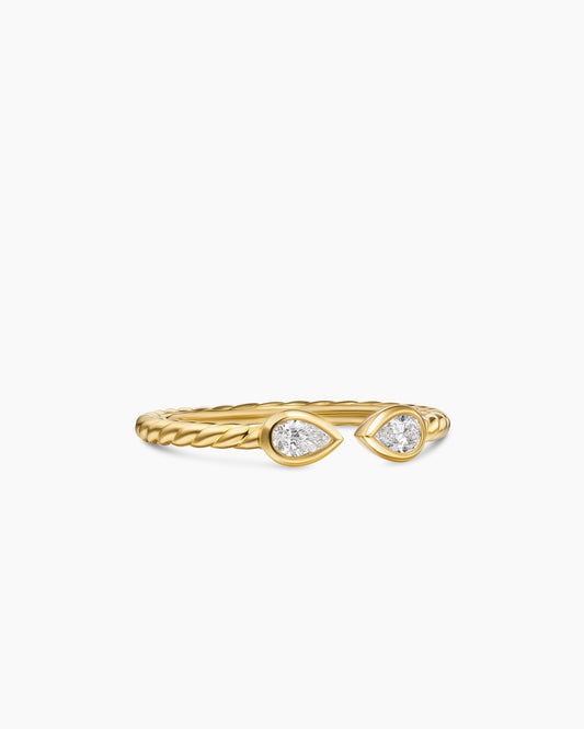 David Yurman Cable Open Pear Ring in 18K Yellow Gold with Diamonds, 1.7mm David Yurman Women’s