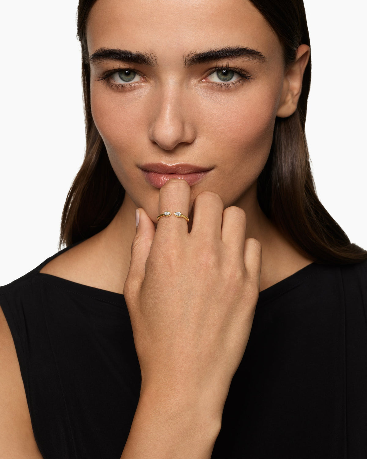 David Yurman Cable Open Pear Ring in 18K Yellow Gold with Diamonds, 1.7mm David Yurman Women’s