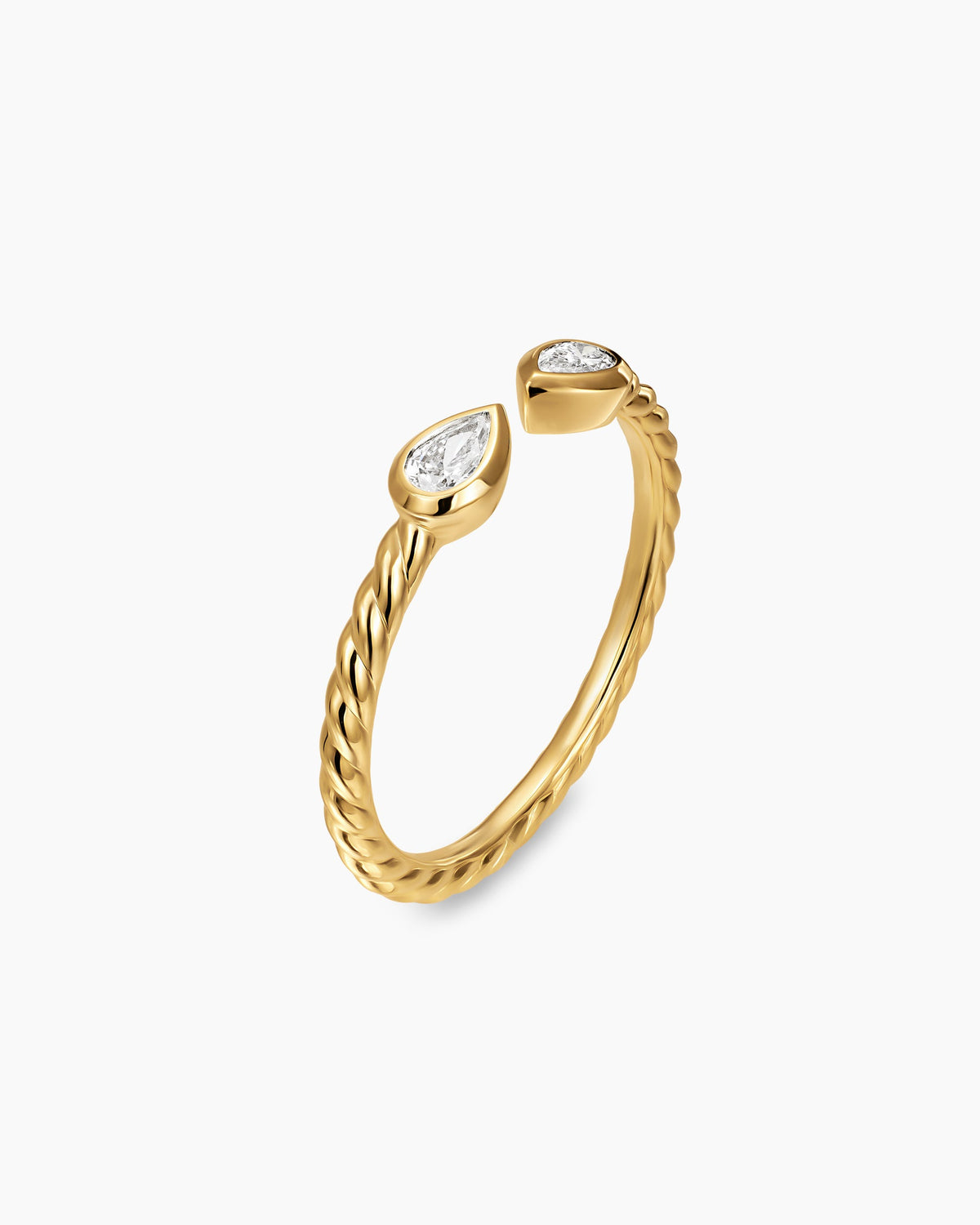 David Yurman Cable Open Pear Ring in 18K Yellow Gold with Diamonds, 1.7mm David Yurman Women’s