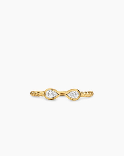 David Yurman Cable Open Pear Ring in 18K Yellow Gold with Diamonds, 1.7mm David Yurman Women’s