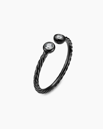 David Yurman Cable Open Round Ring in Black Titanium with Diamonds, 1.7mm David Yurman Women’s