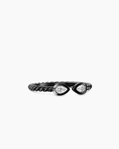 David Yurman Cable Open Pear Ring in Black Titanium with Diamonds, 1.7mm David Yurman Women’s