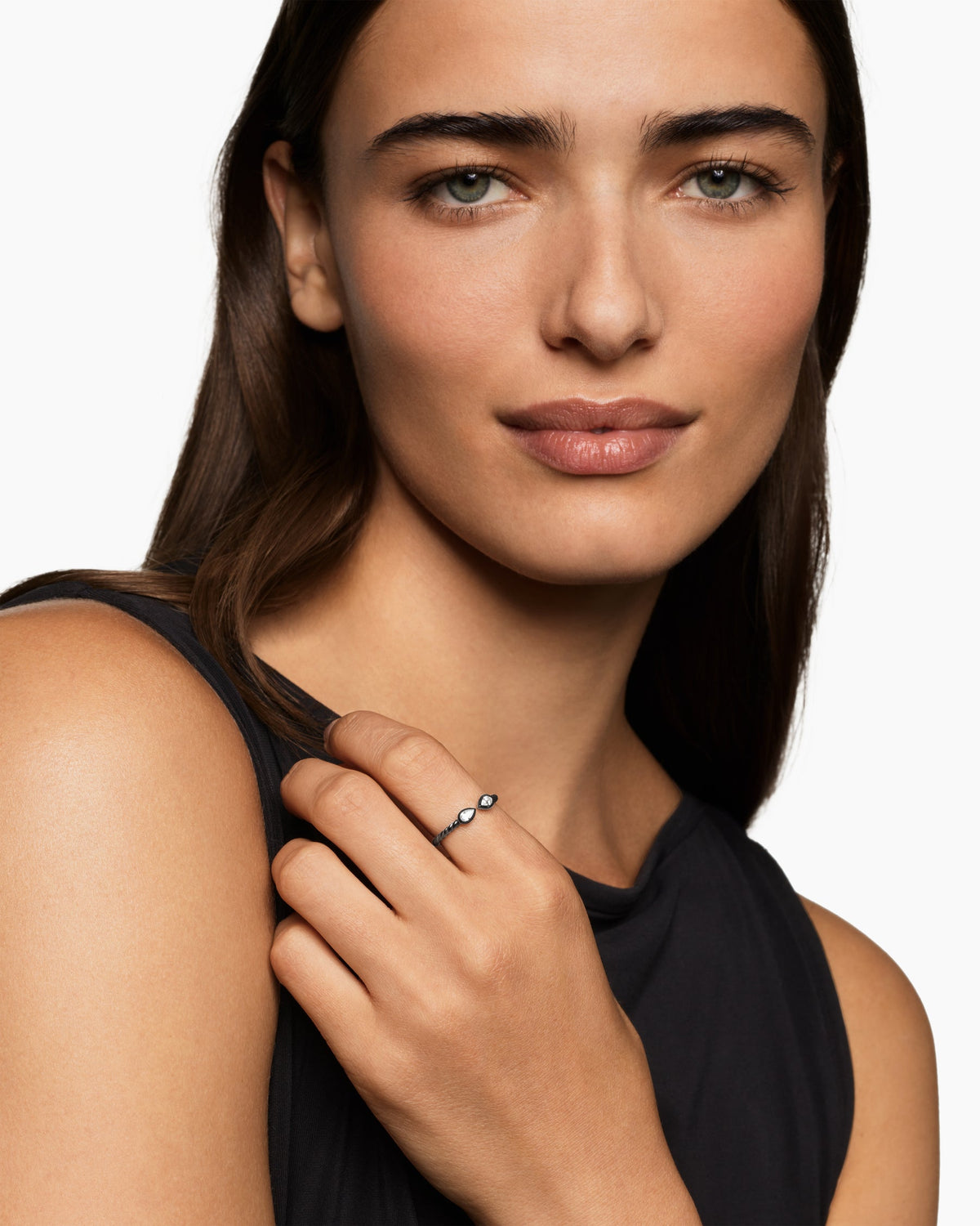 David Yurman Cable Open Pear Ring in Black Titanium with Diamonds, 1.7mm David Yurman Women’s