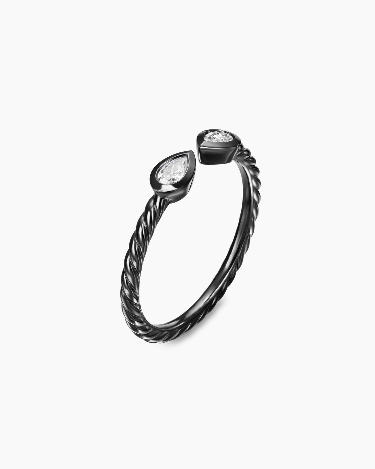 David Yurman Cable Open Pear Ring in Black Titanium with Diamonds, 1.7mm David Yurman Women’s