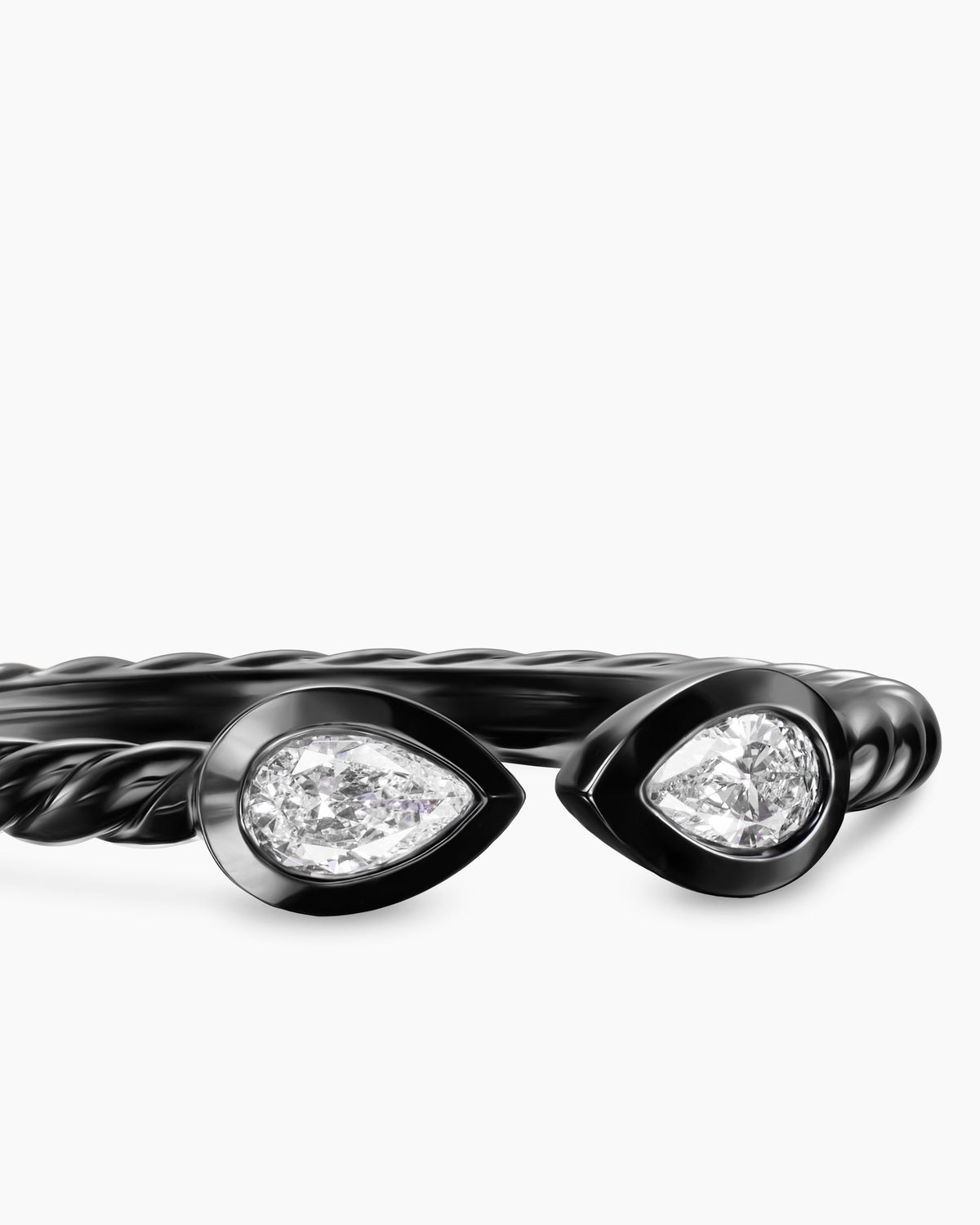 David Yurman Cable Open Pear Ring in Black Titanium with Diamonds, 1.7mm David Yurman Women’s