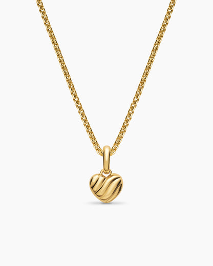 David Yurman Petite Puffy Cable Heart Amulet in 18K Yellow Gold, 7.4mm David Yurman Women’s