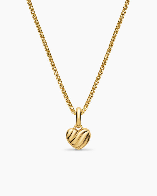 David Yurman Petite Puffy Cable Heart Amulet in 18K Yellow Gold, 7.4mm David Yurman Women’s