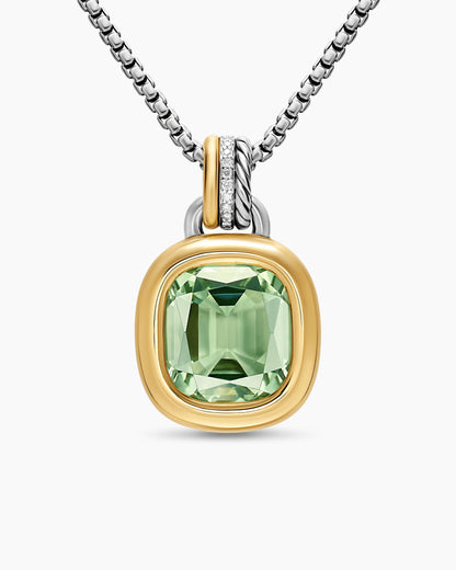 David Yurman DY Mercer® Color Amulet in Sterling Silver with 18K Yellow Gold, Prasiolite and Diamonds, 13mm David Yurman Women’s