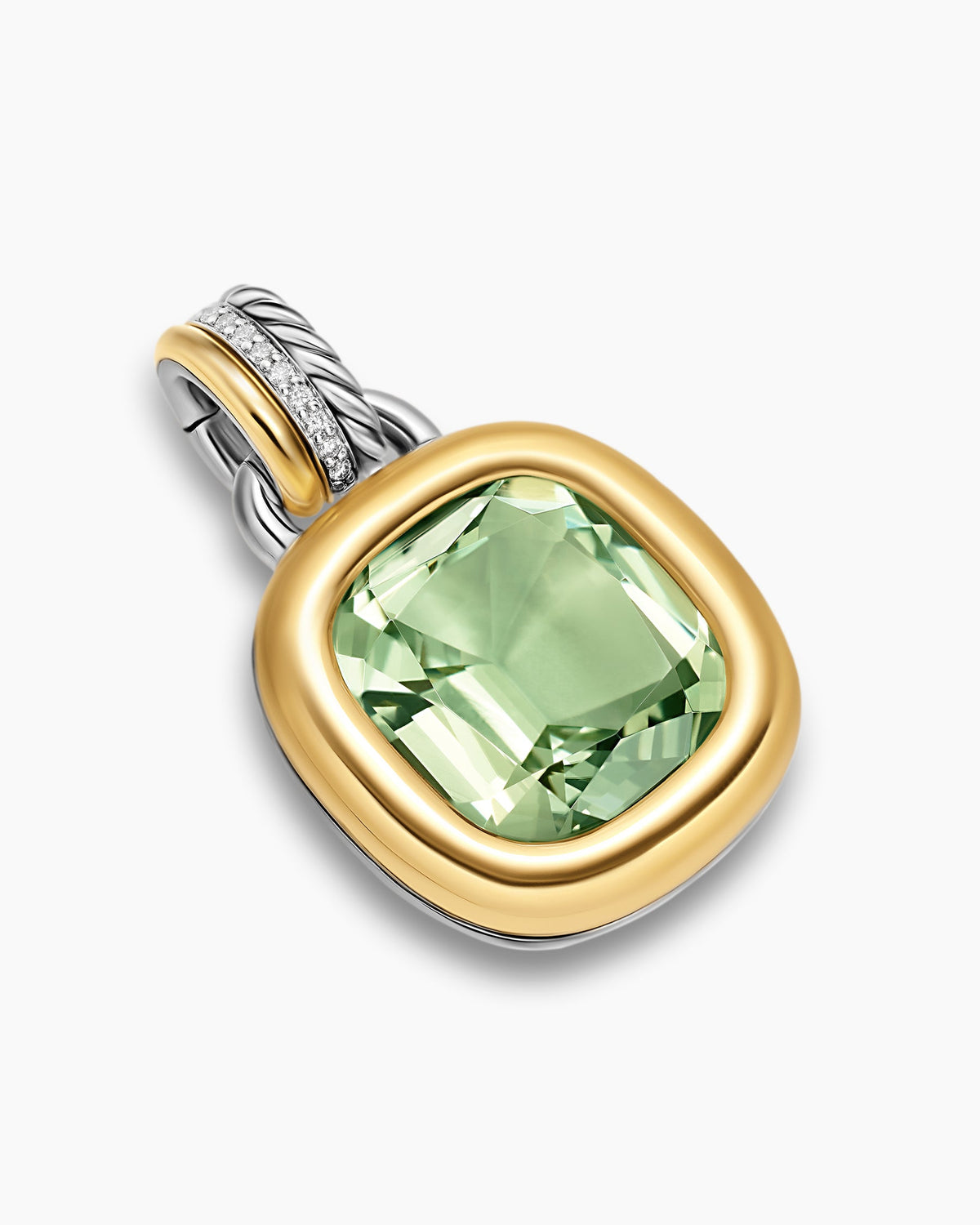 David Yurman DY Mercer® Color Amulet in Sterling Silver with 18K Yellow Gold, Prasiolite and Diamonds, 13mm David Yurman Women’s