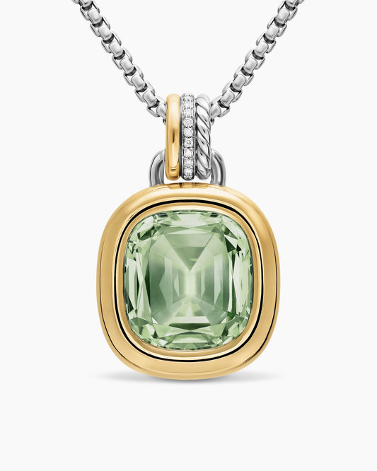 David Yurman DY Mercer® Color Amulet in Sterling Silver with 18K Yellow Gold, Prasiolite and Diamonds, 17mm David Yurman Women’s