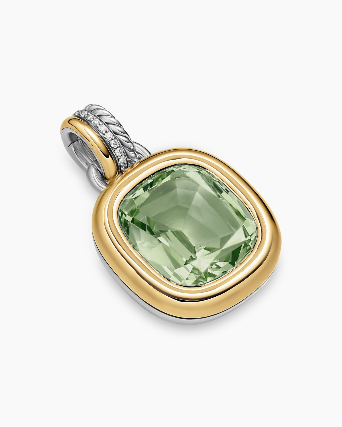 David Yurman DY Mercer® Color Amulet in Sterling Silver with 18K Yellow Gold, Prasiolite and Diamonds, 17mm David Yurman Women’s