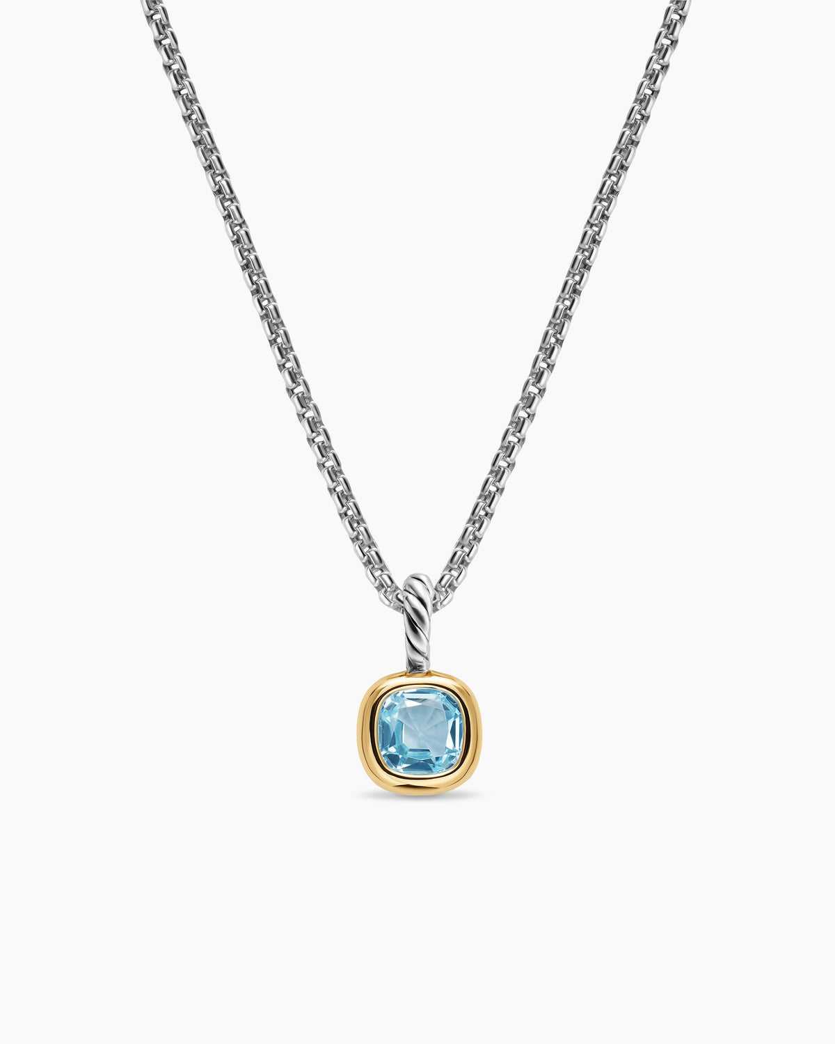 David Yurman Mini Cushion Cut Amulet in Sterling Silver with 14K Yellow Gold and Sky Blue Topaz, 5.5mm David Yurman Women’s