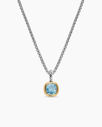 David Yurman Mini Cushion Cut Amulet in Sterling Silver with 14K Yellow Gold and Sky Blue Topaz, 5.5mm David Yurman Women’s