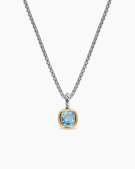 David Yurman Mini Cushion Cut Amulet in Sterling Silver with 14K Yellow Gold and Sky Blue Topaz, 5.5mm David Yurman Women’s
