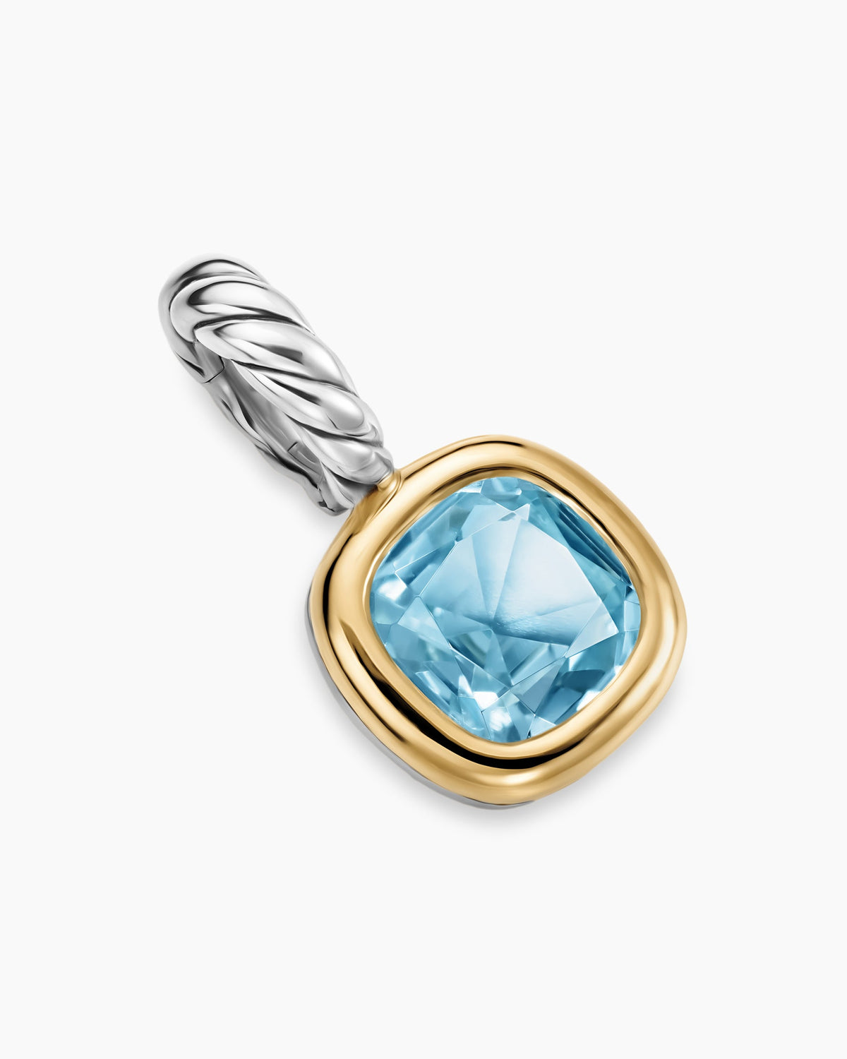 David Yurman Mini Cushion Cut Amulet in Sterling Silver with 14K Yellow Gold and Sky Blue Topaz, 5.5mm David Yurman Women’s
