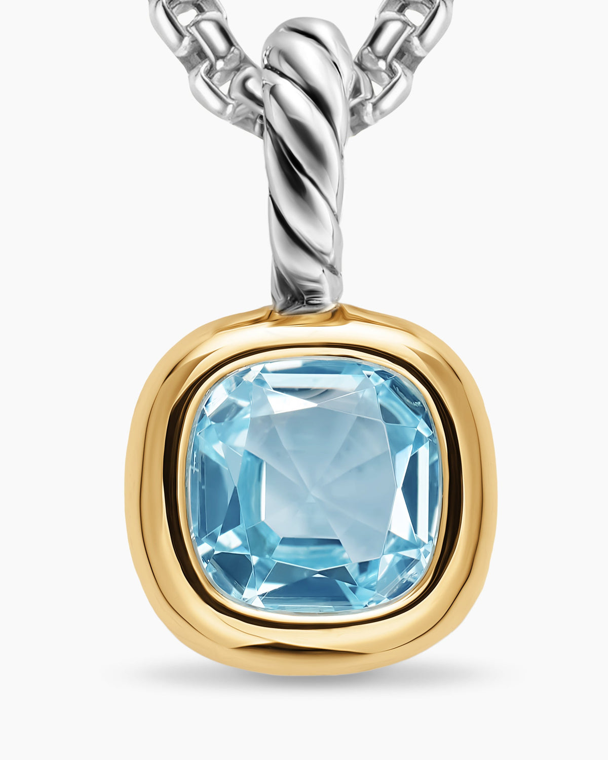 David Yurman Mini Cushion Cut Amulet in Sterling Silver with 14K Yellow Gold and Sky Blue Topaz, 5.5mm David Yurman Women’s