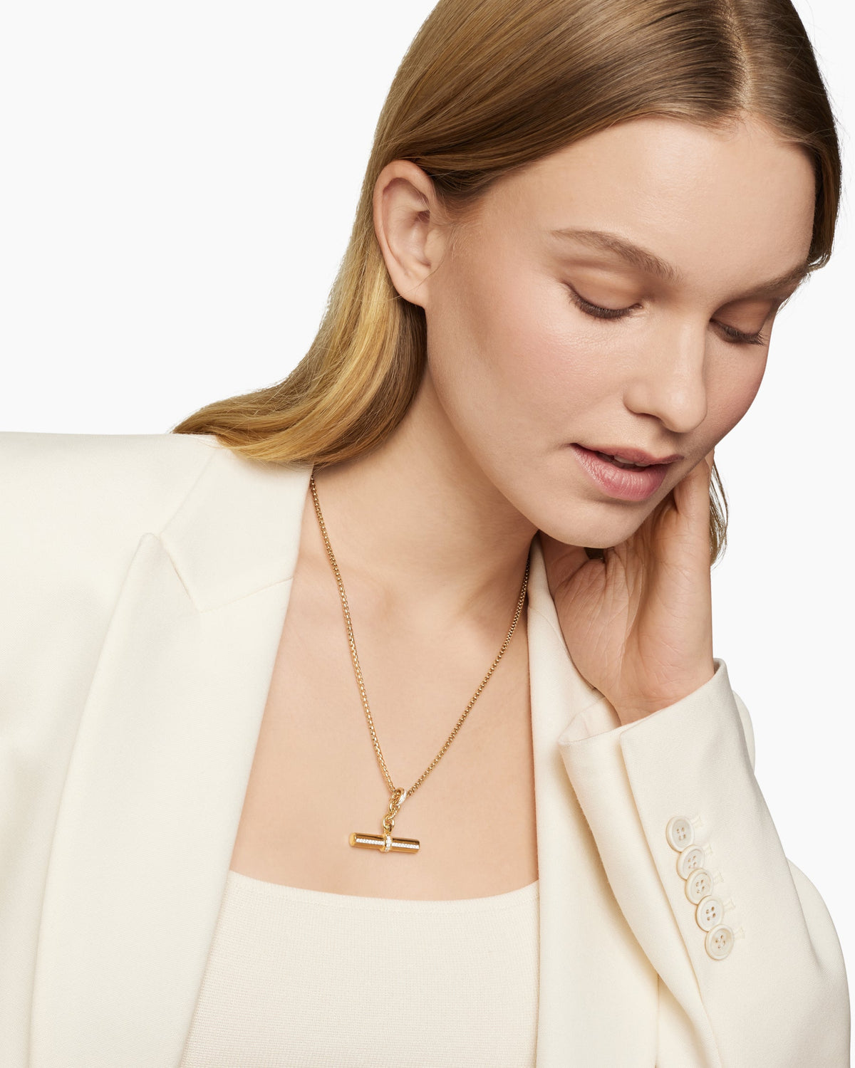 David Yurman Lexington E/W Barrel Pendant in 18K Yellow Gold with Diamonds, 32mm David Yurman Women’s