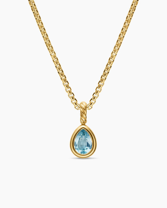 David Yurman Mini Pear Cut Amulet in 18K Yellow Gold with Sky Blue Topaz, 11mm David Yurman Women’s