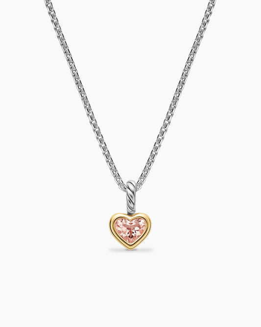 David Yurman Mini Heart Amulet in Sterling Silver with 14K Yellow Gold and Morganite, 7.2mm David Yurman Women’s