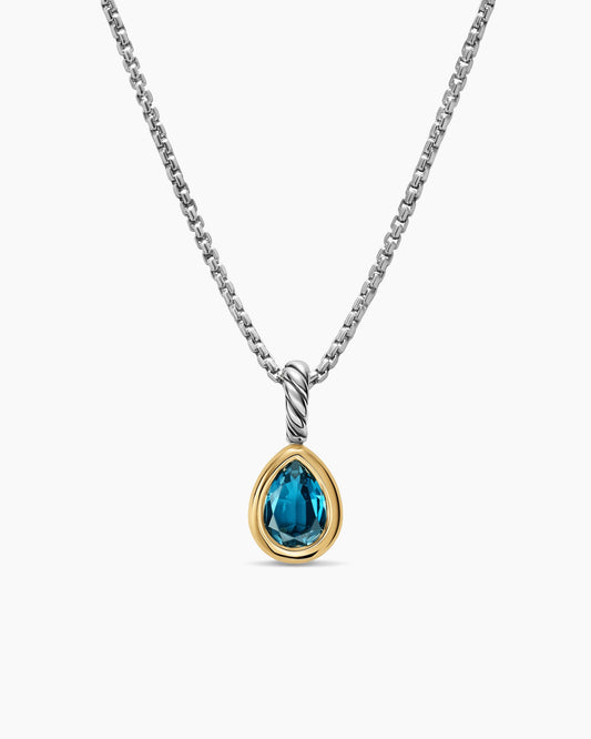 David Yurman Mini Pear Cut Amulet in Sterling Silver with 14K Yellow Gold and Hampton Blue Topaz, 11mm David Yurman Women’s