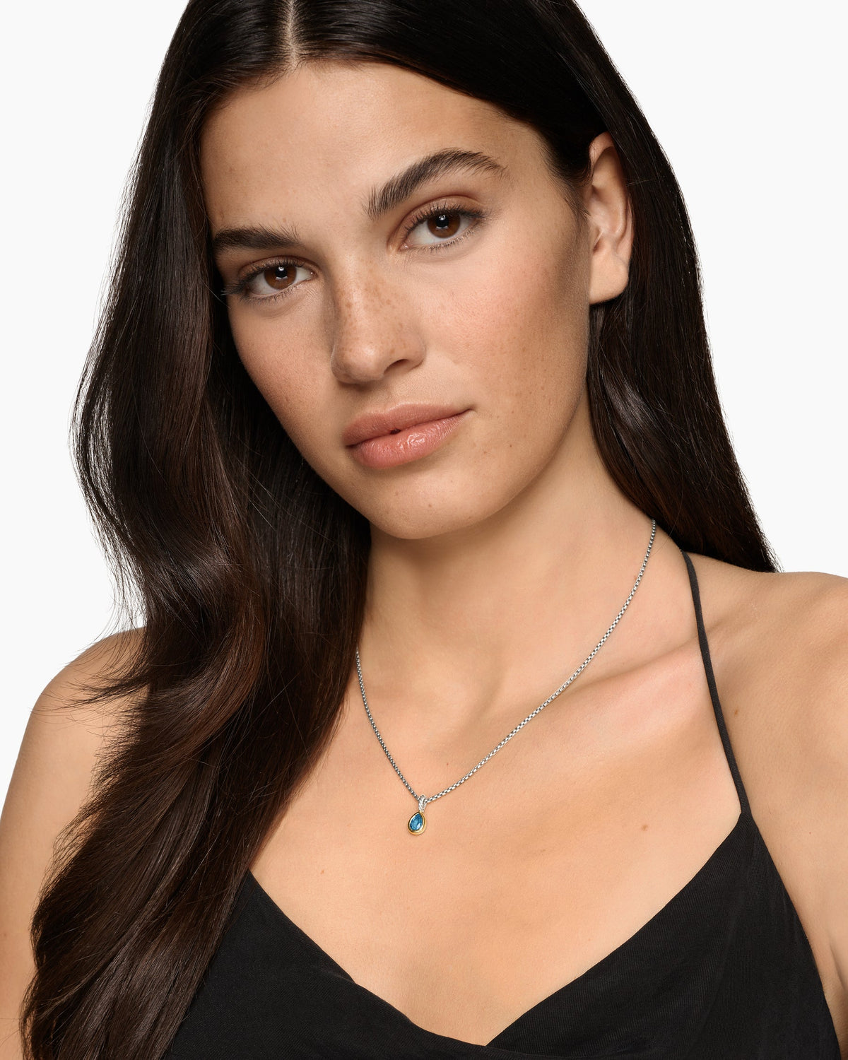 David Yurman Mini Pear Cut Amulet in Sterling Silver with 14K Yellow Gold and Hampton Blue Topaz, 11mm David Yurman Women’s