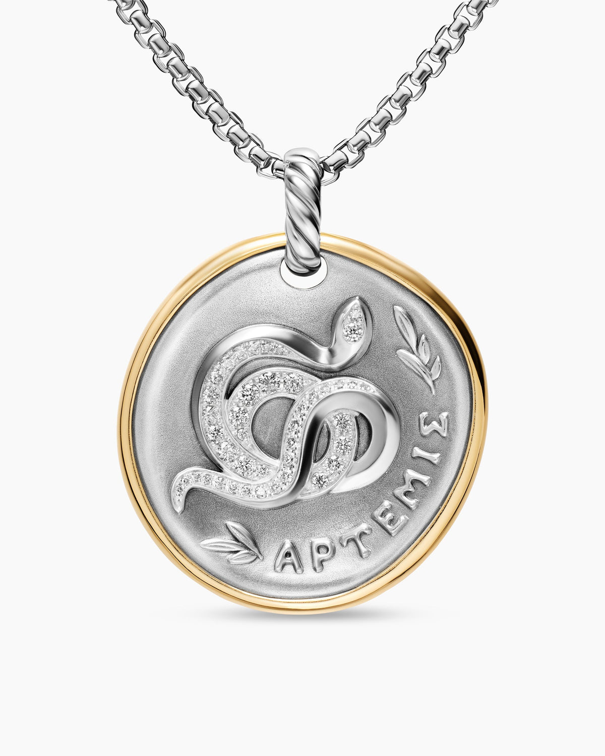David Yurman Artemis Medallion Amulet in Sterling Silver with 14K Yellow Gold and Diamonds, 29.5mm David Yurman Women’s