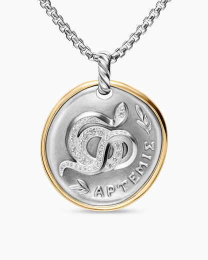 David Yurman Artemis Medallion Amulet in Sterling Silver with 14K Yellow Gold and Diamonds, 29.5mm David Yurman Women’s