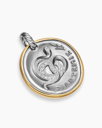 David Yurman Artemis Medallion Amulet in Sterling Silver with 14K Yellow Gold and Diamonds, 29.5mm David Yurman Women’s