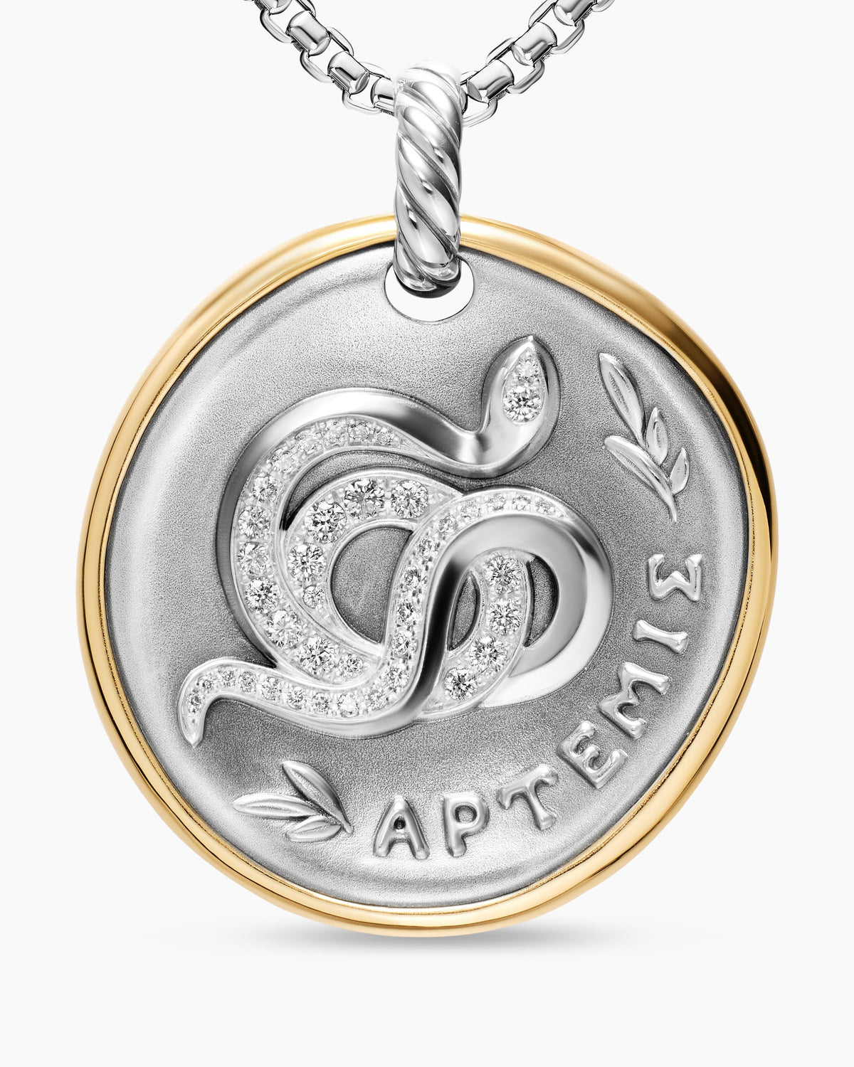 David Yurman Artemis Medallion Amulet in Sterling Silver with 14K Yellow Gold and Diamonds, 29.5mm David Yurman Women’s