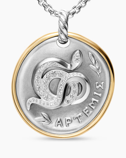 David Yurman Artemis Medallion Amulet in Sterling Silver with 14K Yellow Gold and Diamonds, 29.5mm David Yurman Women’s