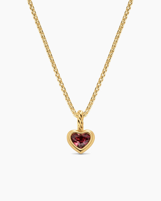 David Yurman Mini Heart Amulet in 18K Yellow Gold with Rhodolite Garnet, 7.2mm David Yurman Women’s