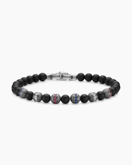 David Yurman Mens Spiritual Beads Flag Bracelet in Sterling Silver, 6mm David Yurman Men’s