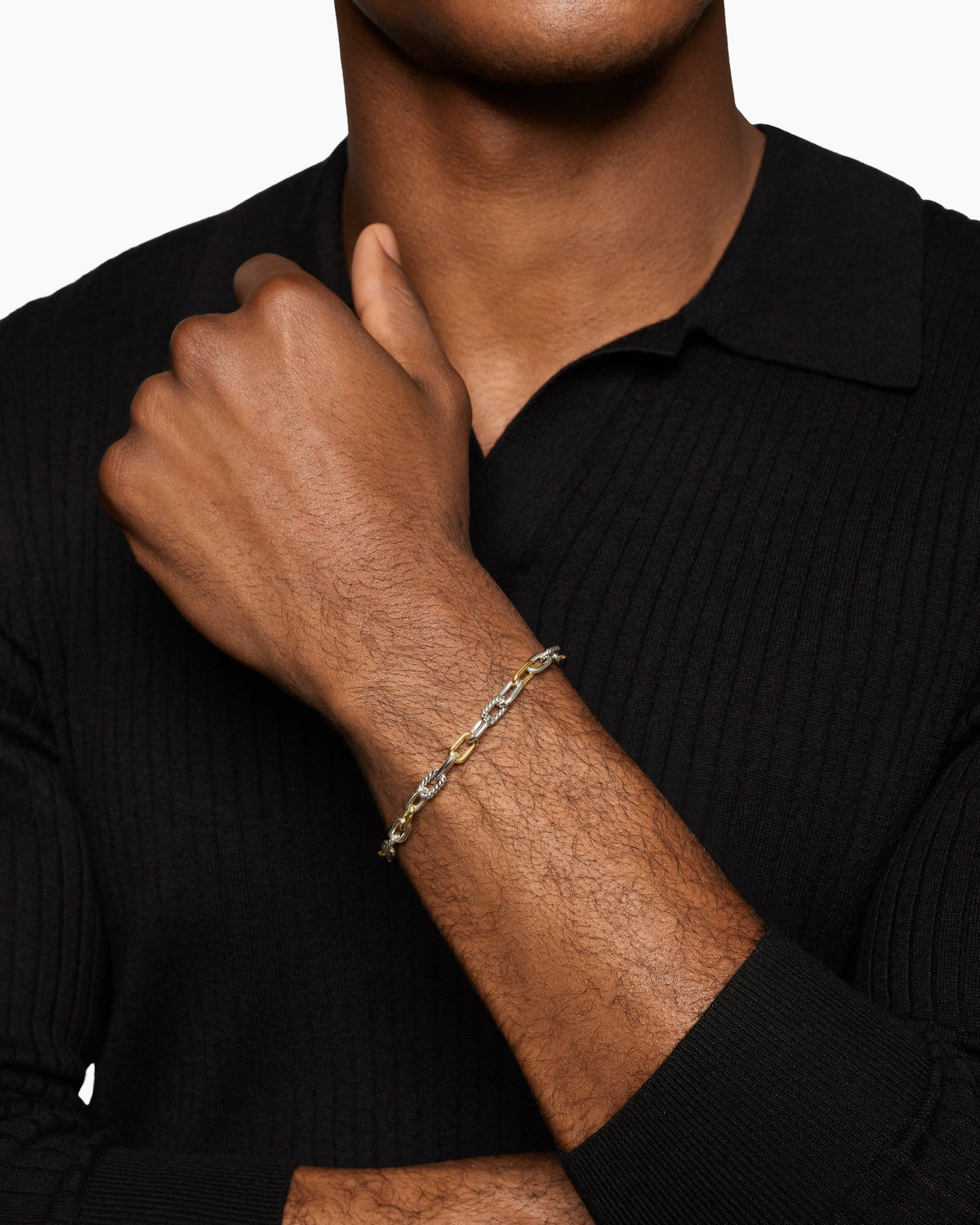 David Yurman Mens DY Madison Chain Bracelet in Sterling Silver with 18K Yellow Gold, 6mm David Yurman Men’s