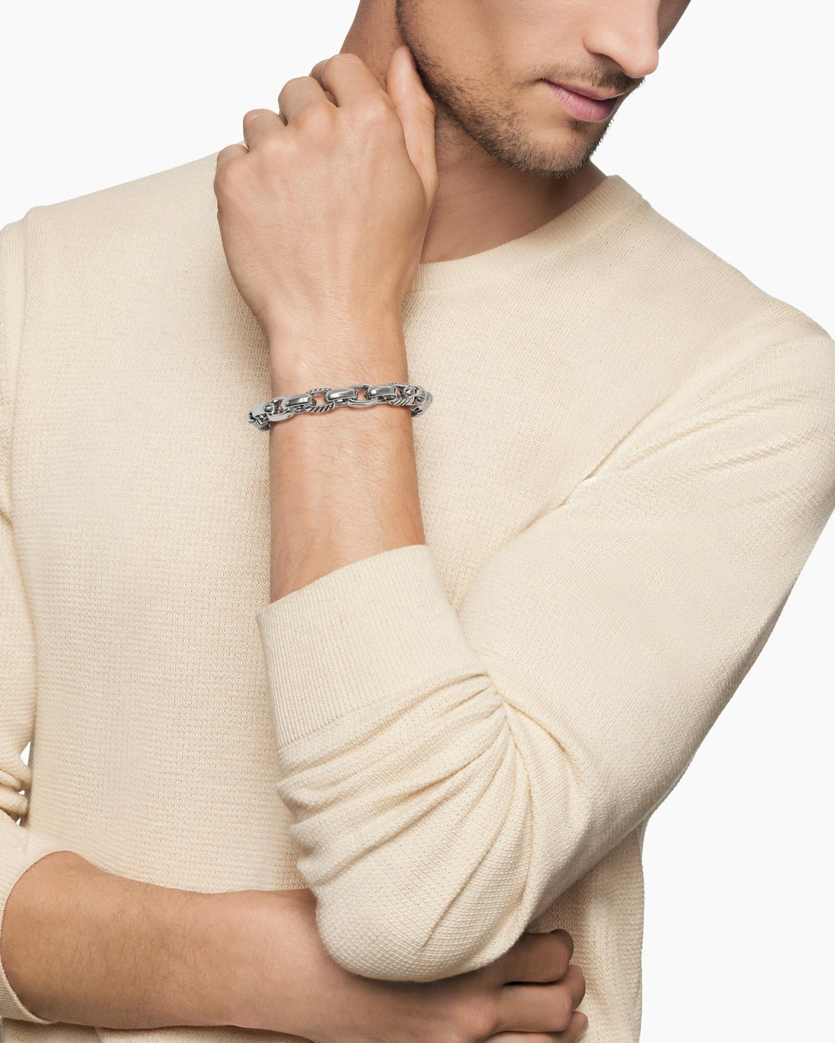 David Yurman Mens Chevron Oval Link Bracelet in Sterling Silver, 10mm David Yurman Men’s