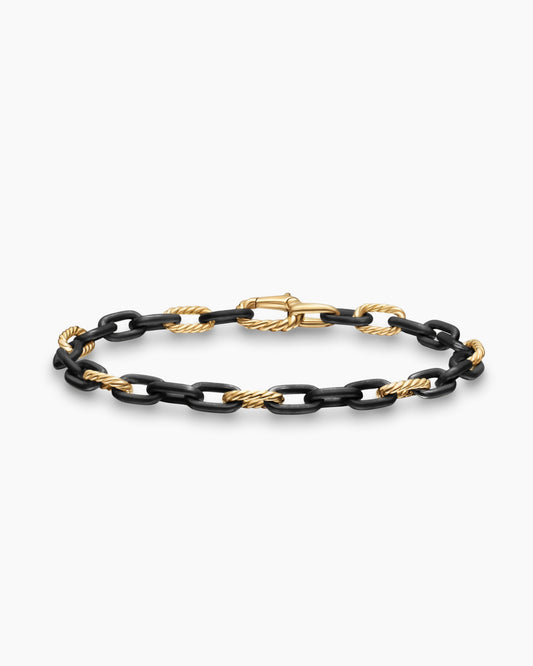 David Yurman Mens DY Madison Chain Bracelet in Black Titanium with 18K Yellow Gold, 6mm David Yurman Men’s