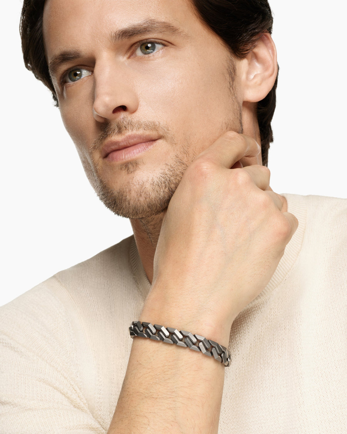 David Yurman Men's Curb Chain Angular Link Bracelet in Anthracite Titanium, 11mm David Yurman Men’s